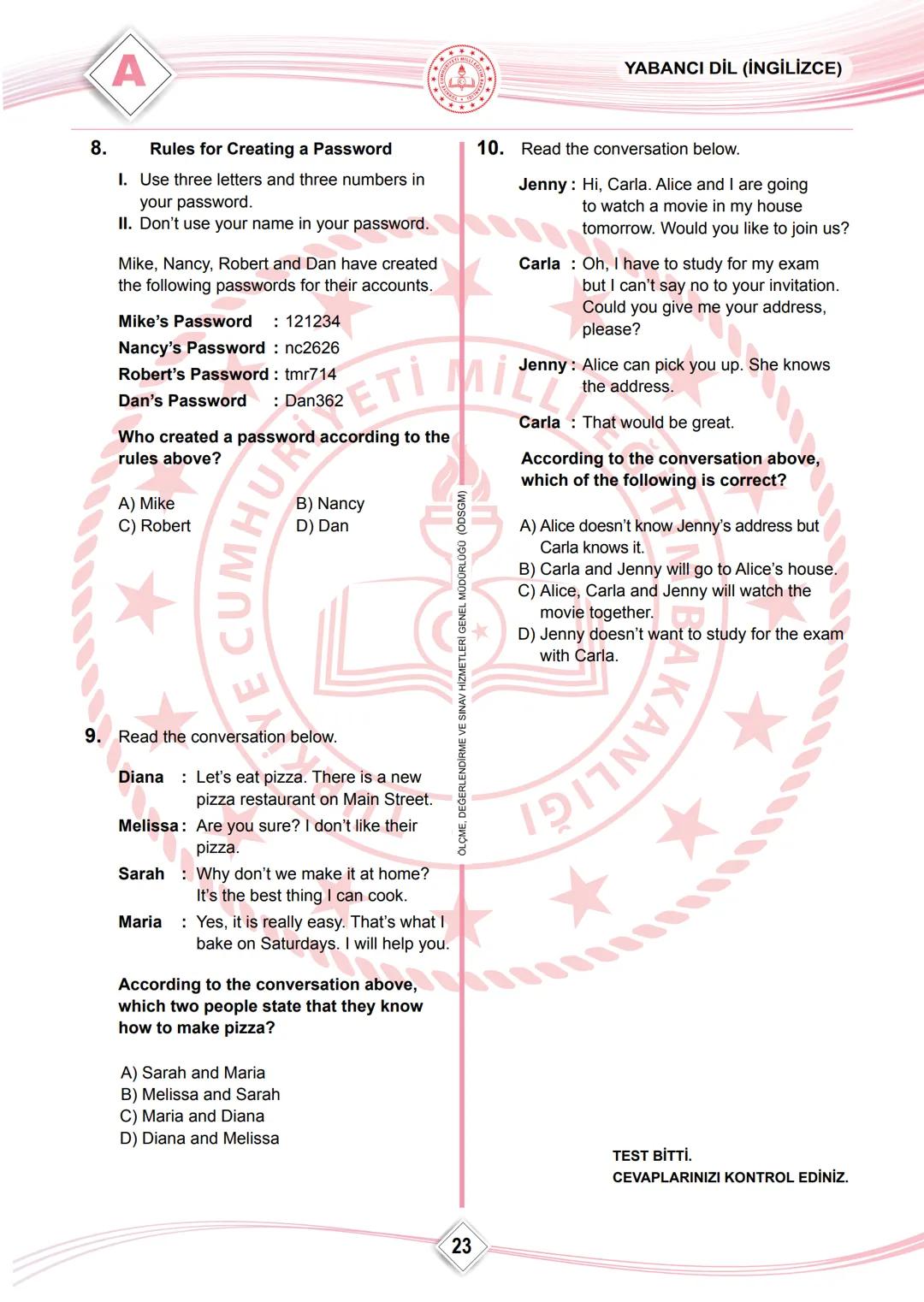 2023 SÖZEL BÖLÜM
AURIYETI
+
BAKANLIG
**
T.C.
MİLLÎ EĞİTİM BAKANLIĞI
ÖLÇME, DEĞERLENDİRME VE SINAV HİZMETLERİ GENEL MÜDÜRLÜĞÜ
SINAVLA ÖĞRENCİ