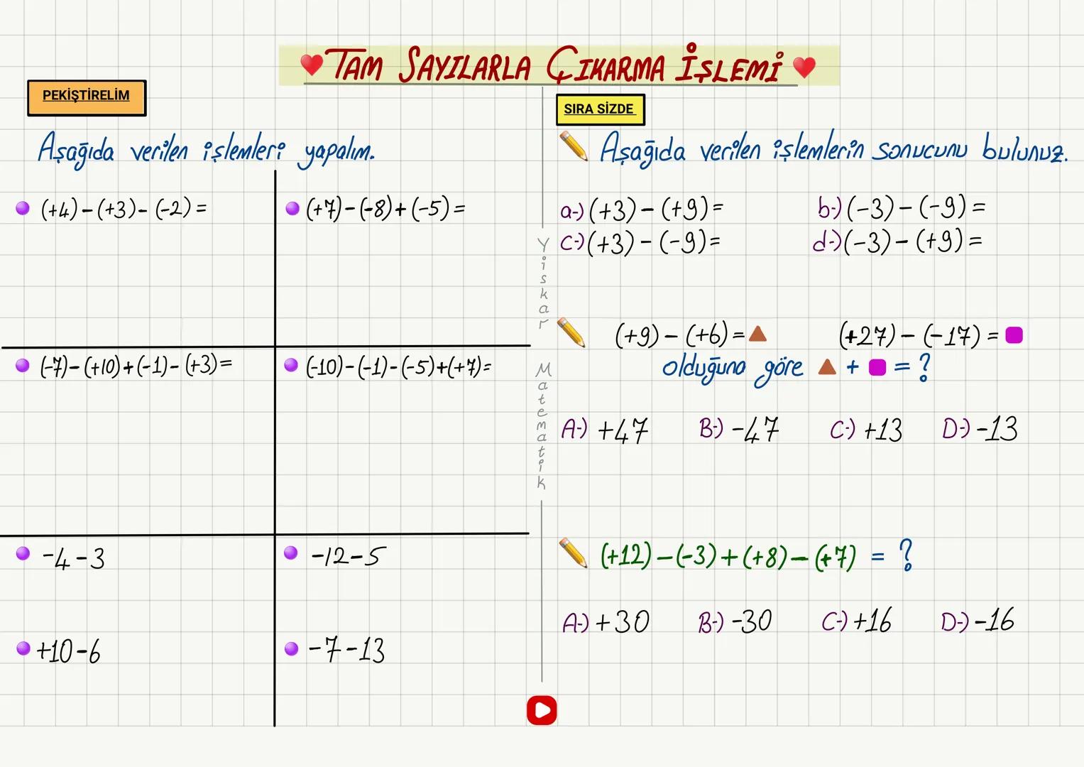 # TAM SAYILARLA TOPLAMA İŞLEMİ
NOT
PEKİŞTİRELİM
1 Aynı işaretli ise : Artı (Topla)
Ortak işaret
a-)
(+3)+(+7)
b.)
(+2) + (+9)
(+4) + (
