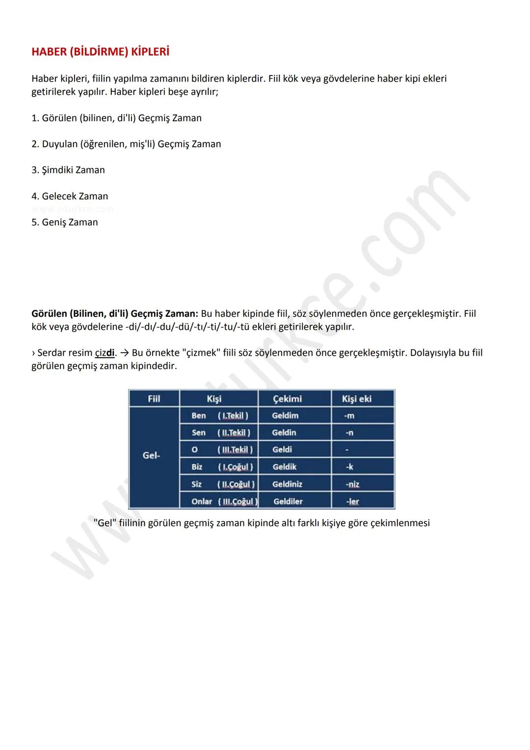 FİİLLERDE KİP
TÜRKÇE DERS NOTLARI
PDF
13 TEMMUZ 2020
www.z-turkce.com HABER (BİLDİRME) KİPLERİ
Haber kipleri, fiilin yapılma zamanını bildir