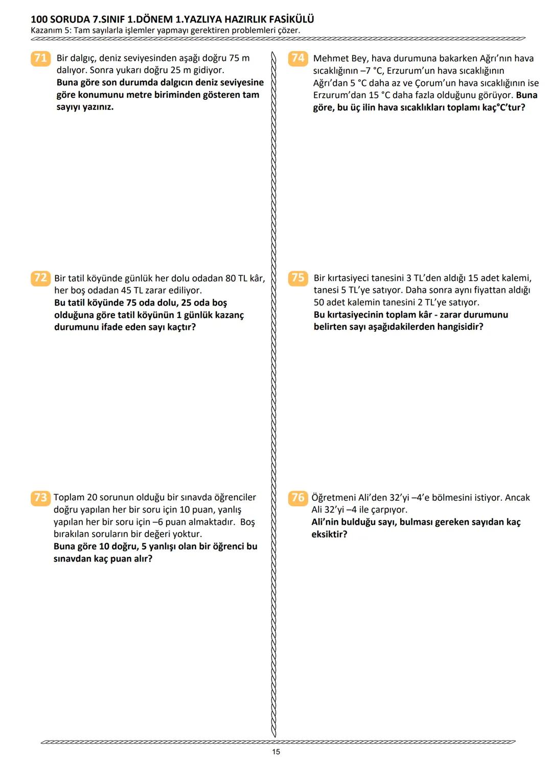 # 100 SORUDA
1.DÖNEM 1.YAZILIYA HAZIRLIK
## FASİKÜLÜ
### 2024 - 2025
#### 7. SINIF
* TAMAMI AÇIK UÇLU
* TAMAMI VİDEO ÇÖZÜMLÜ
* LG