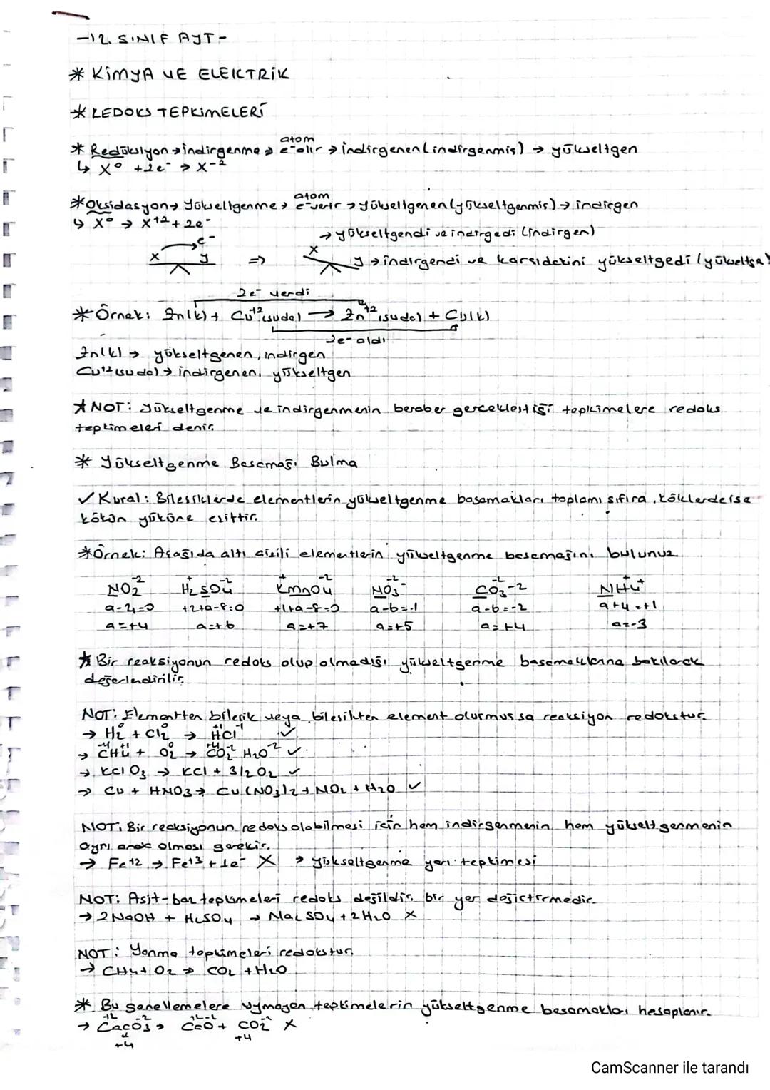 Γ
T
T
-12. SINIF AYT-
*Kimya UE ELEKTRİK
*LEDOKS TEPKİMELERÍ
->
atom
*Redüksiyon indirgenme » coli-> indirgenen Lindirgenmis) yūkweltgen
4 x
