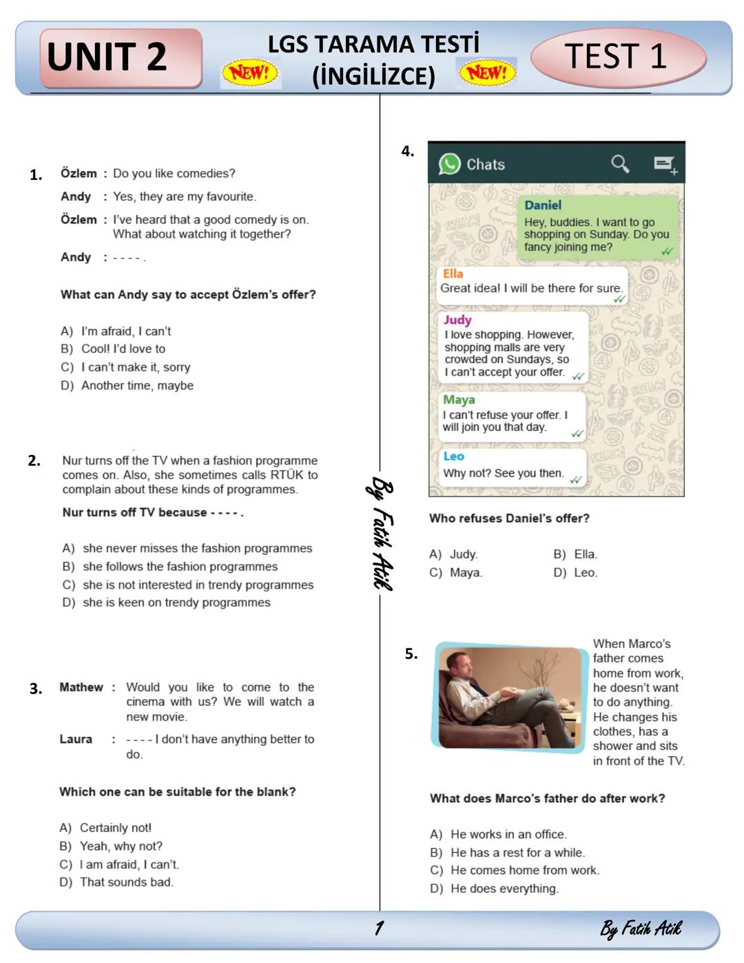 8 sinif ingilizce test