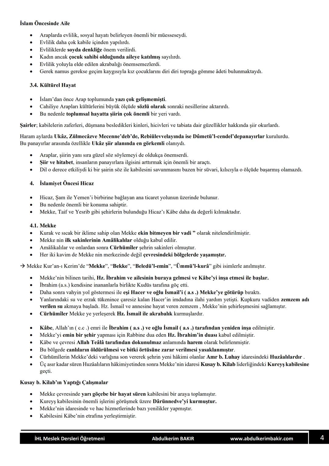 SİYER
DERS NOTLARI
1. ÜNİTE
İSLAMİYET ÖNCESİ ARAP
YARIMADASI
ABDULKERİM BAKIR
İHL Meslek Dersleri Öğretmeni # 1. ÜNİTE İSLAMİYET ÖNCESİ