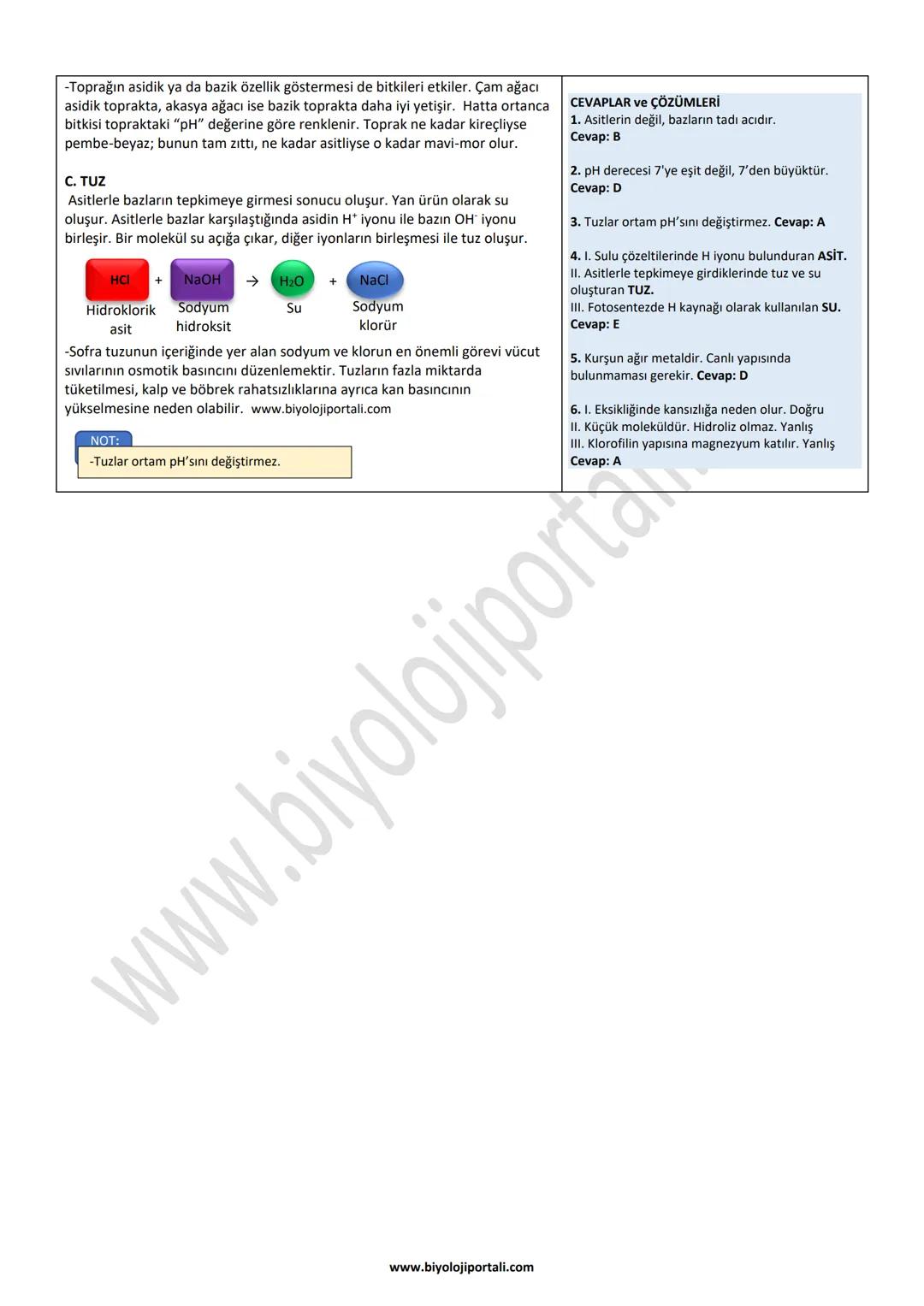 A. ASİT
ASİT BAZ TUZ (CANLILARIN YAPISINDA BULUNAN İNORGANİK BİLEŞİKLER-3)
-Suda çözündüğünde hidrojen iyonu H* veren bileşiklerdir.
-Tatlar