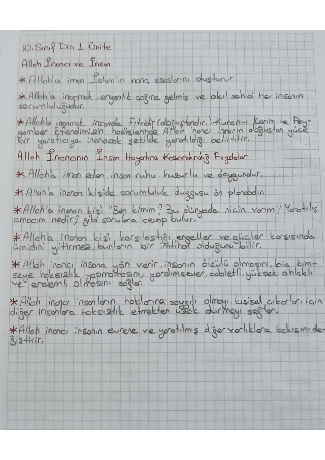 10. Sınıf Din 1. Ünite
Allch Inoncı ve Inson
*Allah'a imon Islan'ın inanç esaslarını duşturur.
*Allah'a inonmok, ergenlik çoğına gelmiş v