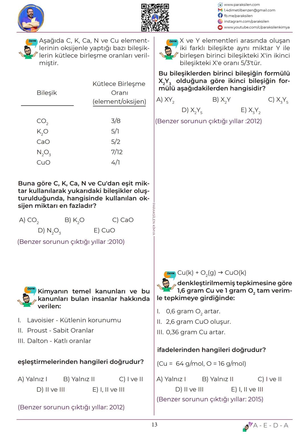 # TYT
## 07
# KİMYANIN
# TEMEL
# KANUNLARI
www.youtube.com/@paraksilen
www.paraksilen.com
@paraksilenkimya ?
Ağzı açık bir kapta bir mikta