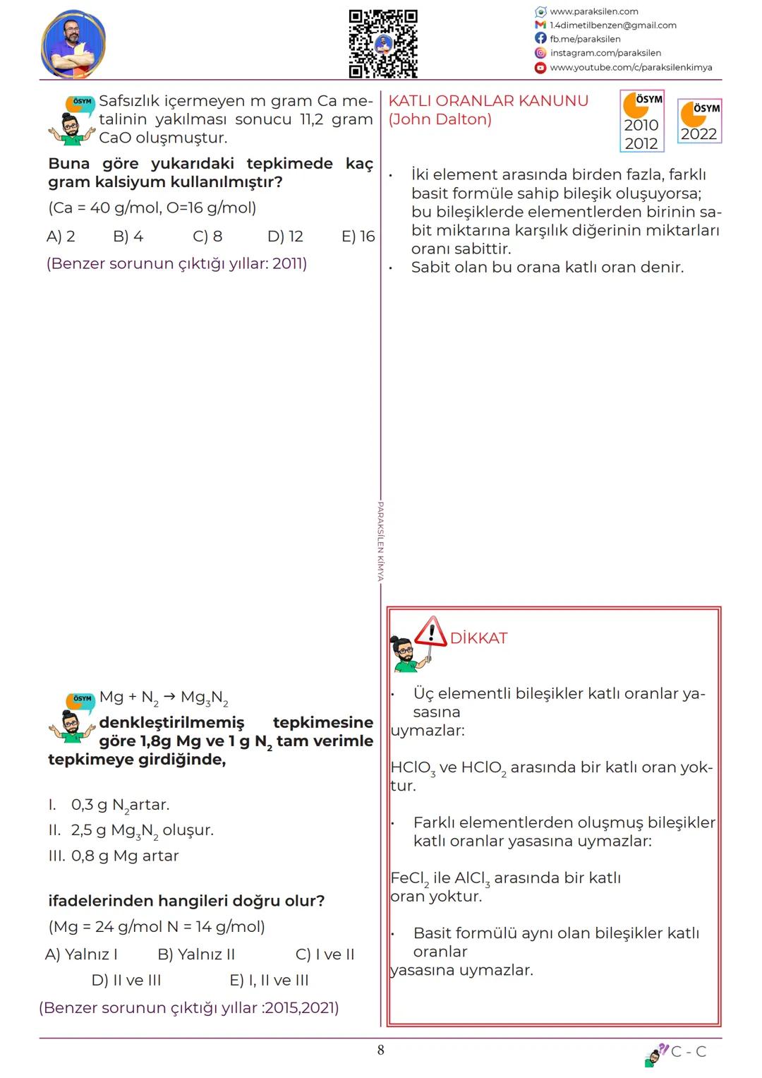 # TYT
## 07
# KİMYANIN
# TEMEL
# KANUNLARI
www.youtube.com/@paraksilen
www.paraksilen.com
@paraksilenkimya ?
Ağzı açık bir kapta bir mikta