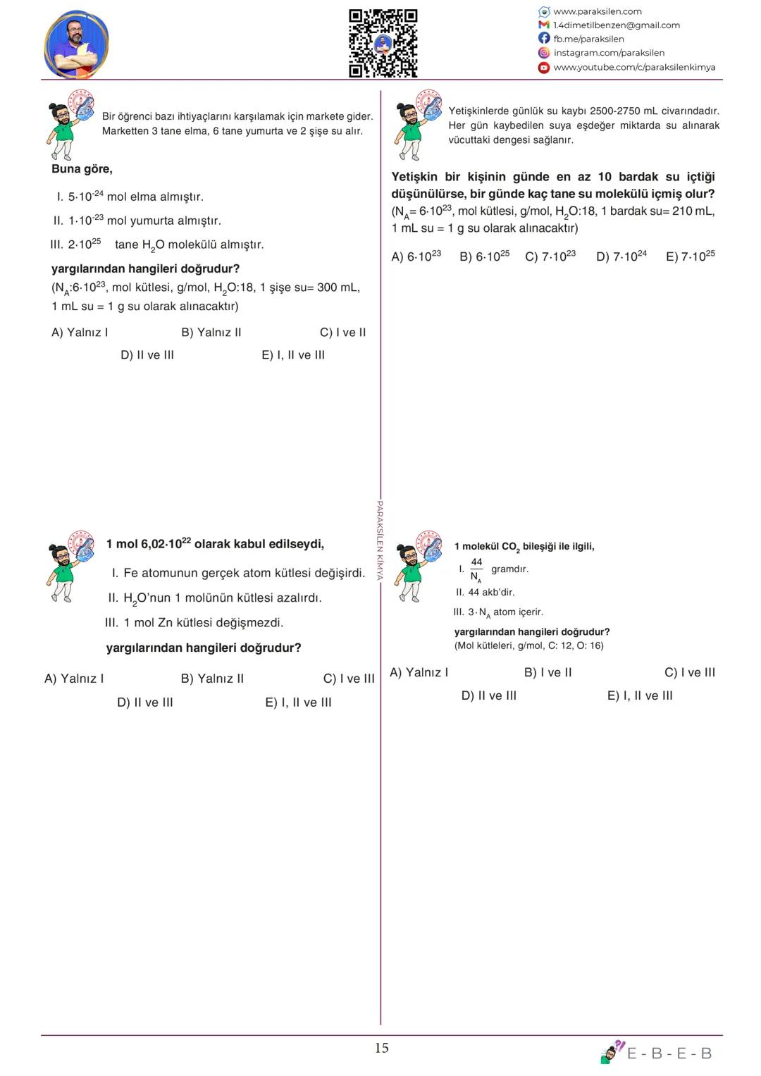 # TYT
## 08
# MOL
# KAVRAMI
www.youtube.com/@paraksilen
www.paraksilen.com
@paraksilenkimya # SON 5 YILIN ANALİZİ
KİMYANIN TEMEL KANUNLAR