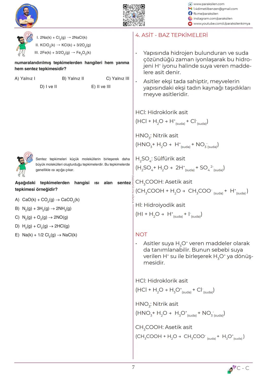 TYT
09
KİMYASAL
TEPKİME
TÜRLERİ
www.youtube.com/@paraksilen
www.paraksilen.com
@paraksilenkimya 10. SINIF 1. ÜNİTE
10.1. KİMYANIN TEMEL KANU