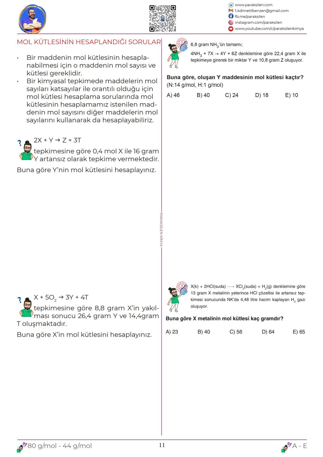 TYT
10
KİMYASAL
HESAPLAMALAR
www.youtube.com/@paraksilen
www.paraksilen.com
@paraksilenkimya 10. SINIF 1. ÜNİTE
10.1. KİMYANIN TEMEL KANUNLA