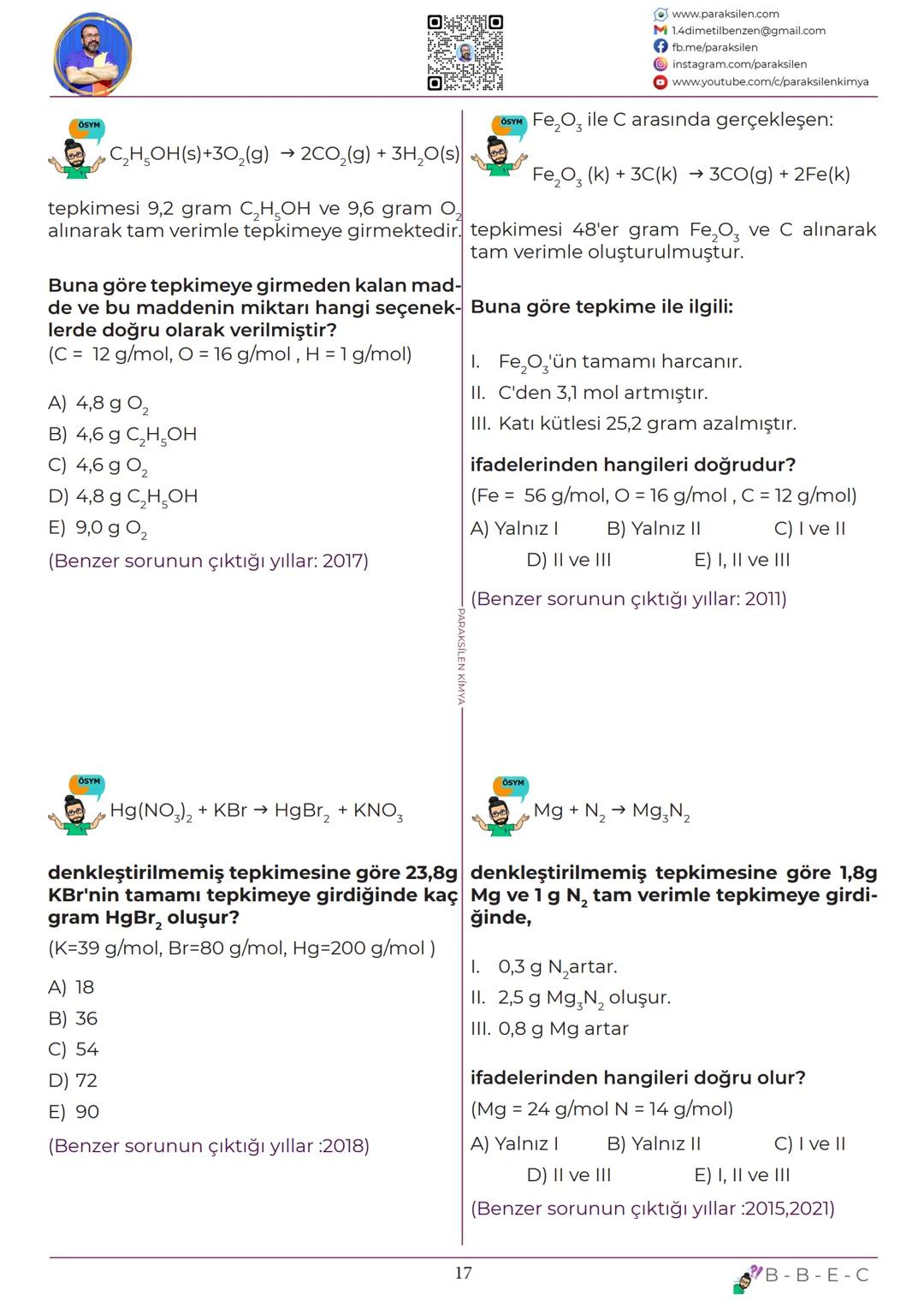 TYT
10
KİMYASAL
HESAPLAMALAR
www.youtube.com/@paraksilen
www.paraksilen.com
@paraksilenkimya 10. SINIF 1. ÜNİTE
10.1. KİMYANIN TEMEL KANUNLA