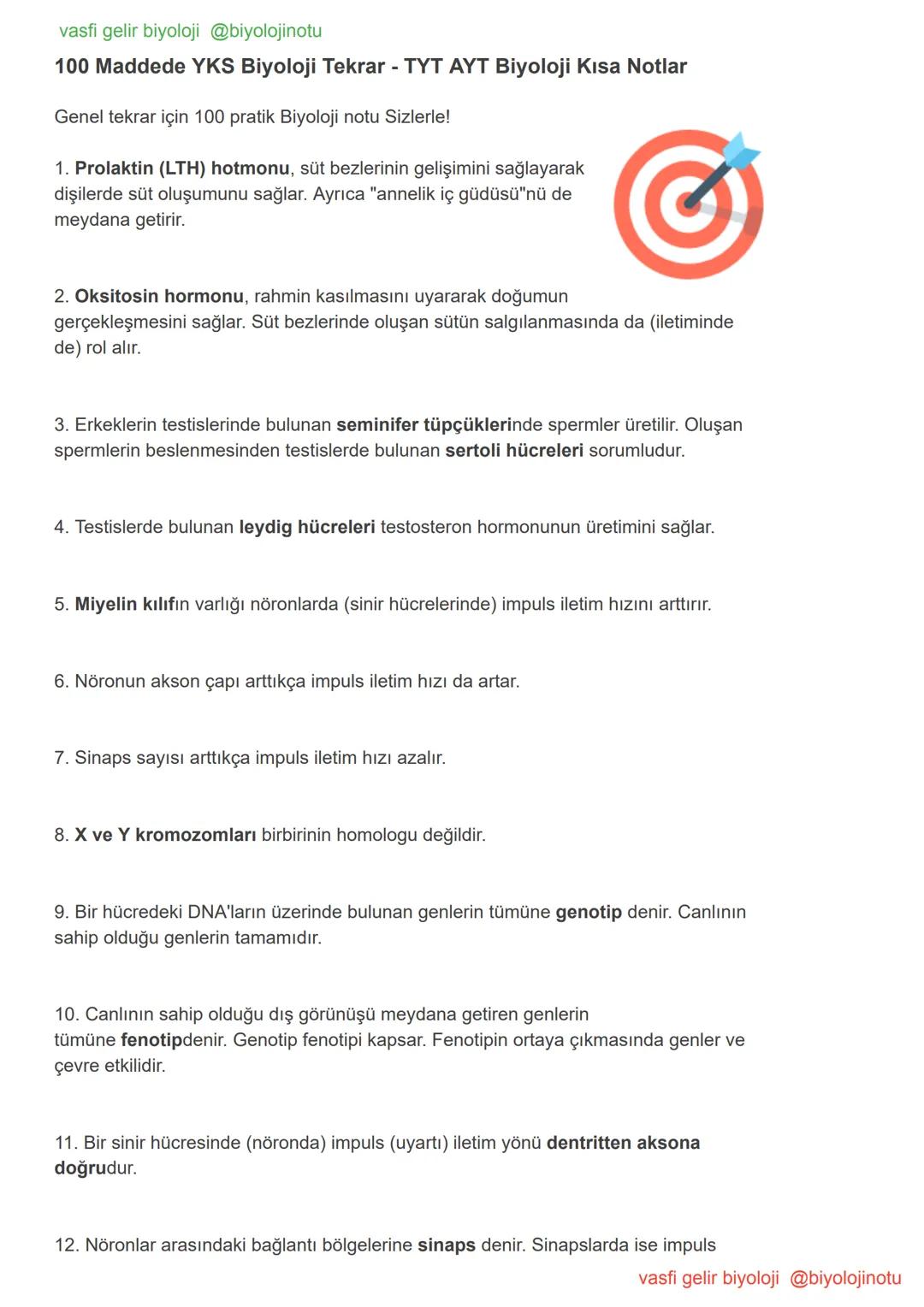 vasfi gelir biyoloji @biyolojinotu
100 Maddede YKS Biyoloji Tekrar - TYT AYT Biyoloji Kısa Notlar
Genel tekrar için 100 pratik Biyoloji no