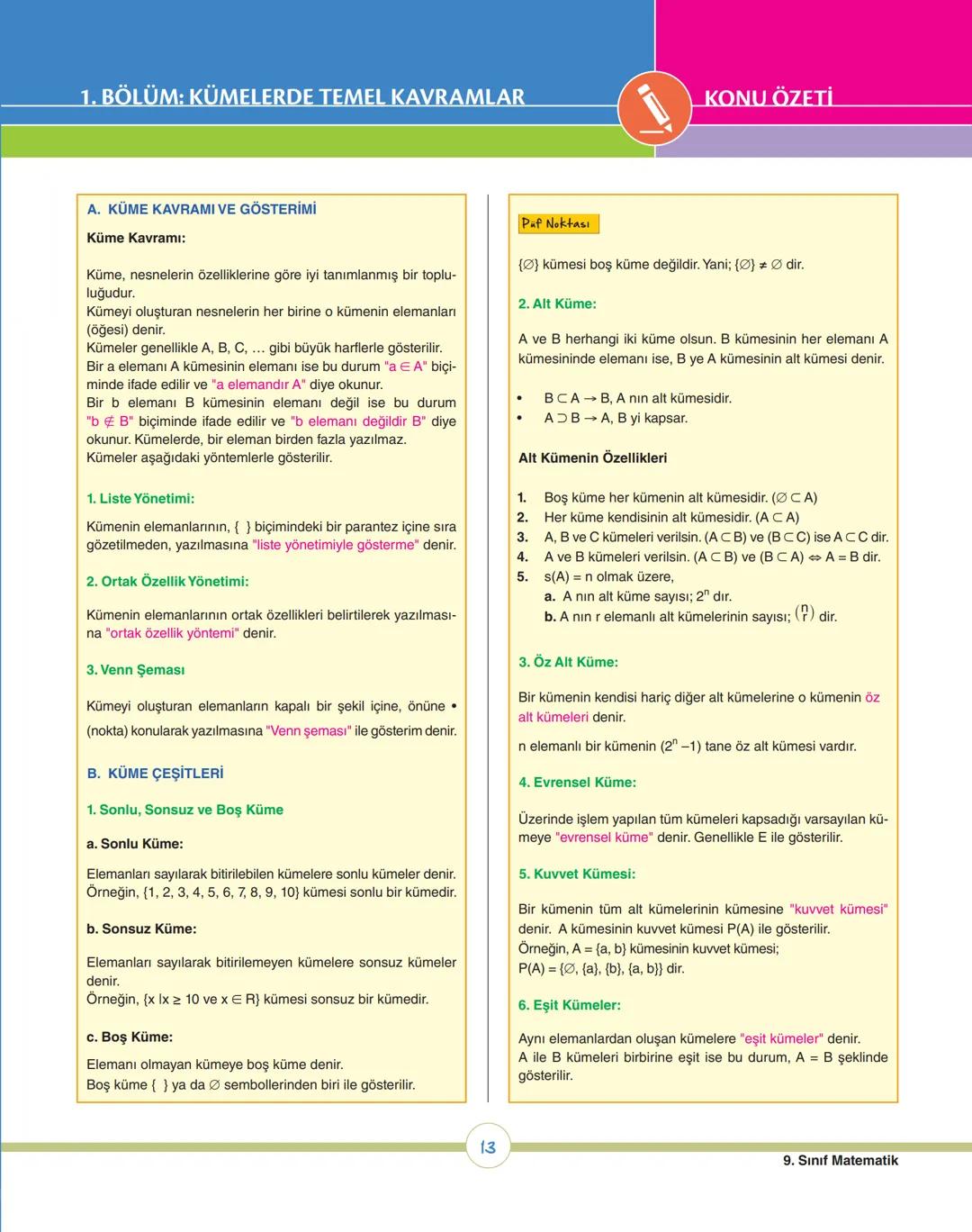 08
ey
ey
07
os
op
v
ÜNİTE 1
Kümeler
1. Bölüm: Kümelerde Temel Kavramlar
2. Bölüm: Kümelerde İşlemler
X9 MATEMATİK # 1. ÜNİTEDE HEDEFLENE