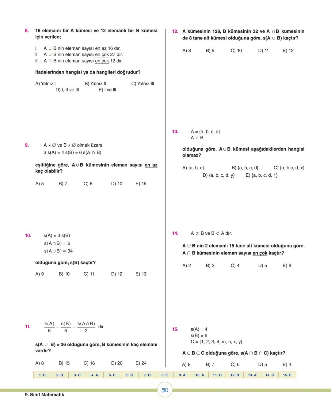08
ey
ey
07
os
op
v
ÜNİTE 1
Kümeler
1. Bölüm: Kümelerde Temel Kavramlar
2. Bölüm: Kümelerde İşlemler
X9 MATEMATİK # 1. ÜNİTEDE HEDEFLENE