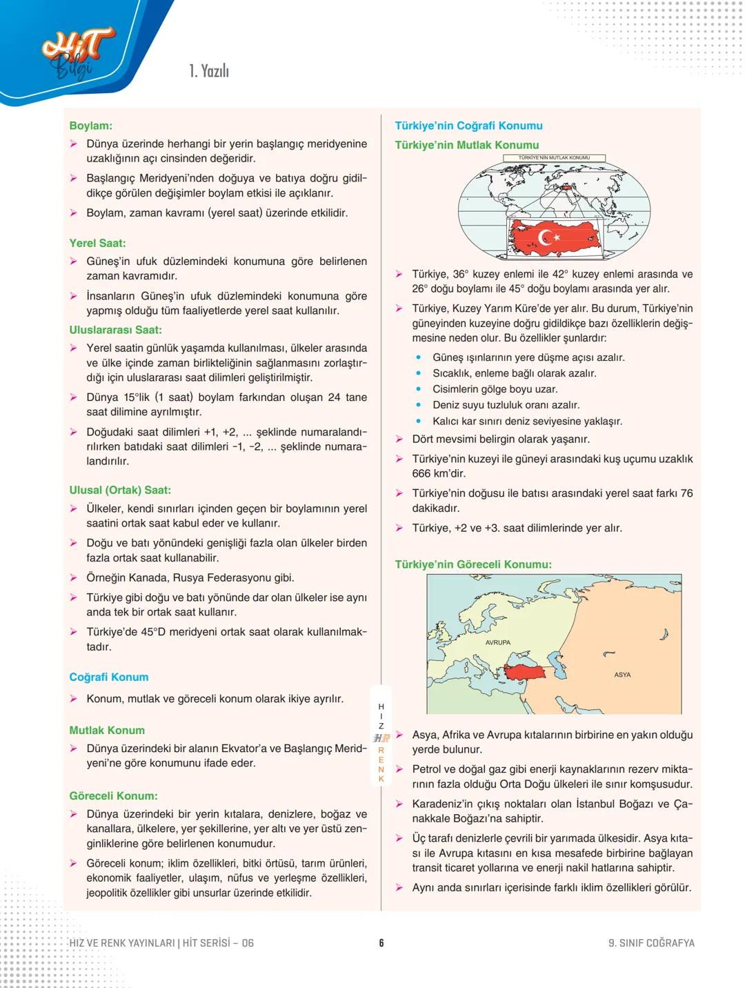 9.
Coğrafya
Sınıf
Tema
1. Dönem
Konu
1. Yazılı
HR
HIZ VE RENK
4
सा
06
DOĞA VE İNSAN ETKİLEŞİMİ
➤ Doğal ortam; litosfer (taş küre), atmosf