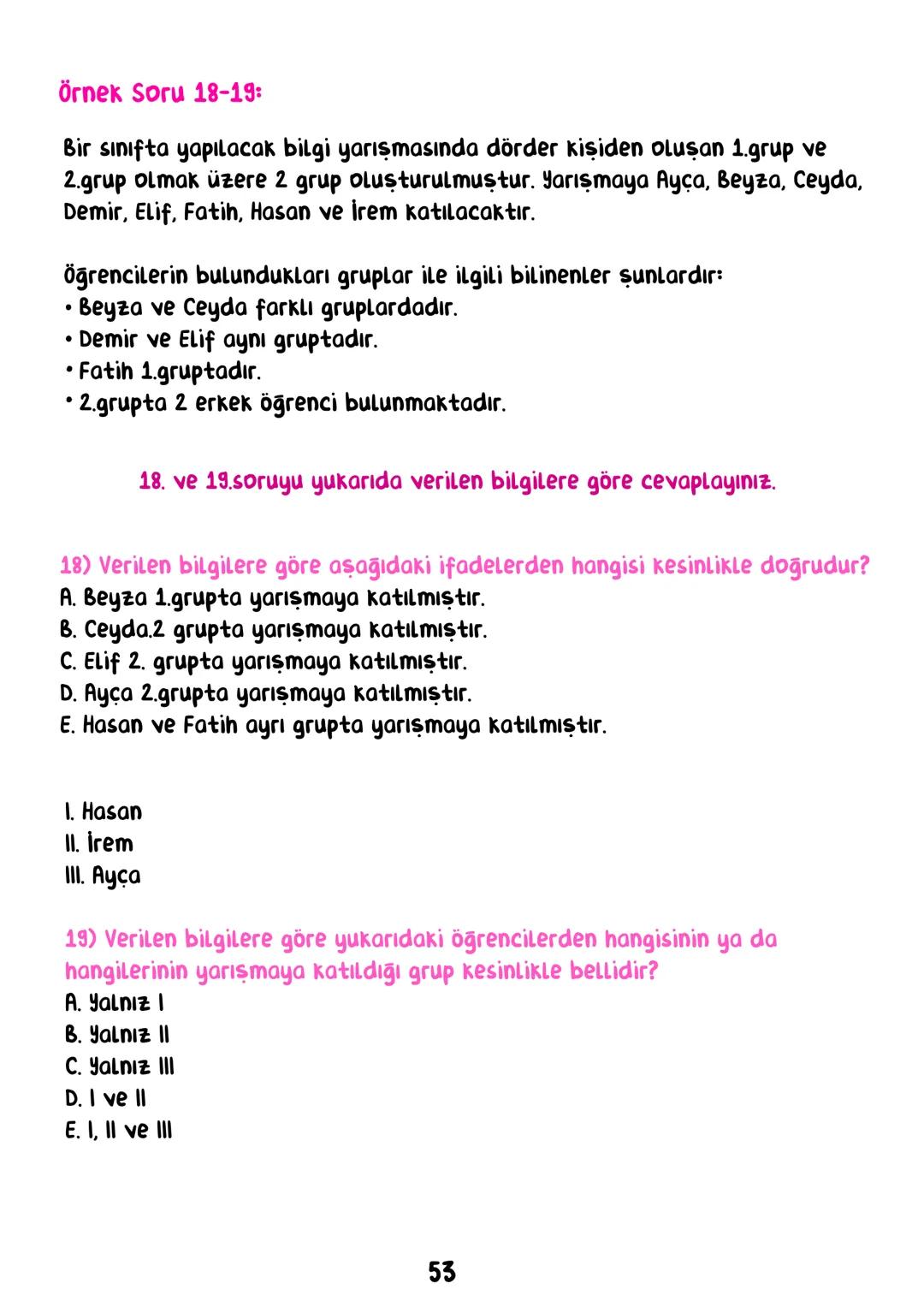 TÜRKÇE
• İÇİNDEKİLER •
Sözcükte Anlam.
Cümlede Anlam.
8
Paragraf.
15
Anlatım Bozuklukları.
23
Anlatım Biçimleri.
28
Sözel Mantık.
31
Örnek