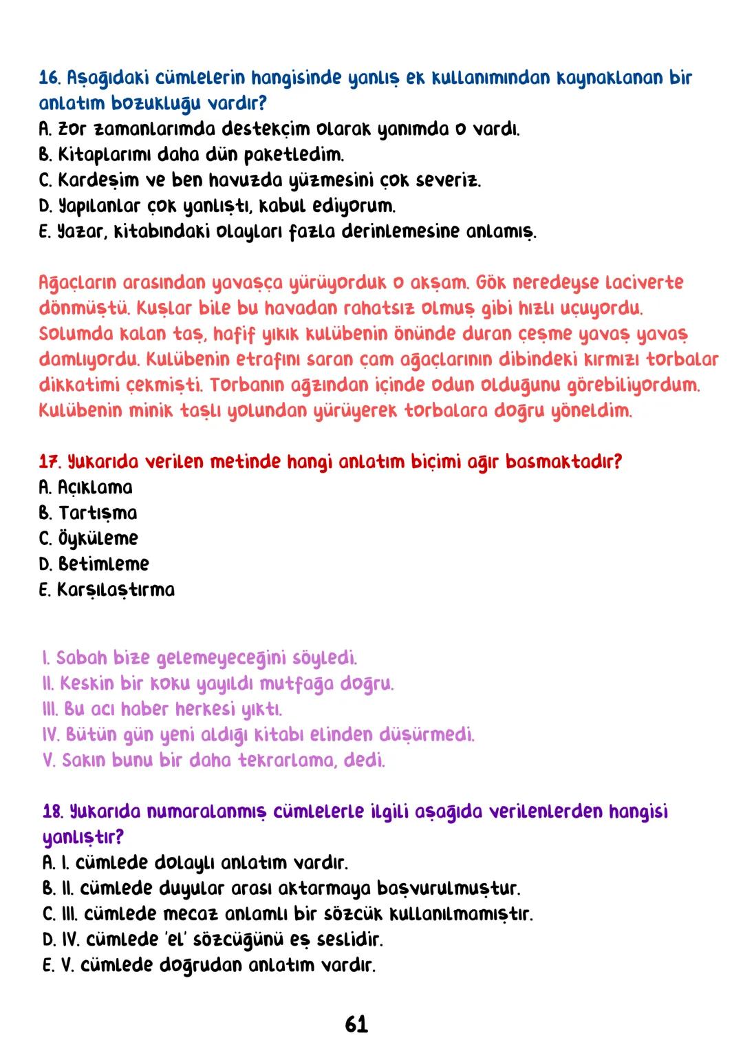 TÜRKÇE
• İÇİNDEKİLER •
Sözcükte Anlam.
Cümlede Anlam.
8
Paragraf.
15
Anlatım Bozuklukları.
23
Anlatım Biçimleri.
28
Sözel Mantık.
31
Örnek