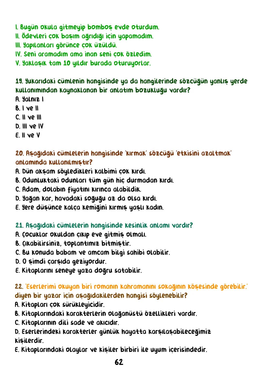TÜRKÇE
• İÇİNDEKİLER •
Sözcükte Anlam.
Cümlede Anlam.
8
Paragraf.
15
Anlatım Bozuklukları.
23
Anlatım Biçimleri.
28
Sözel Mantık.
31
Örnek
