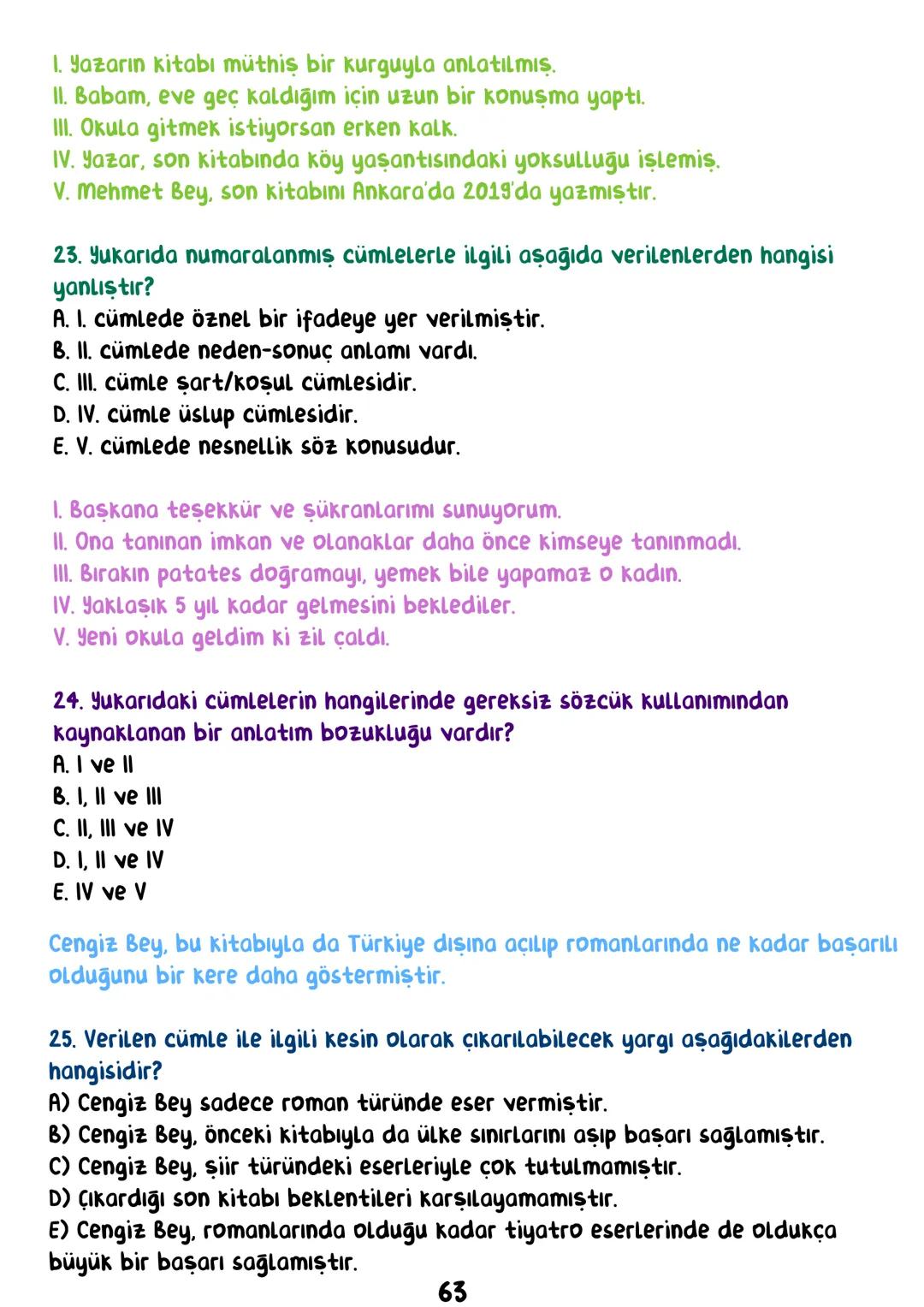 TÜRKÇE
• İÇİNDEKİLER •
Sözcükte Anlam.
Cümlede Anlam.
8
Paragraf.
15
Anlatım Bozuklukları.
23
Anlatım Biçimleri.
28
Sözel Mantık.
31
Örnek
