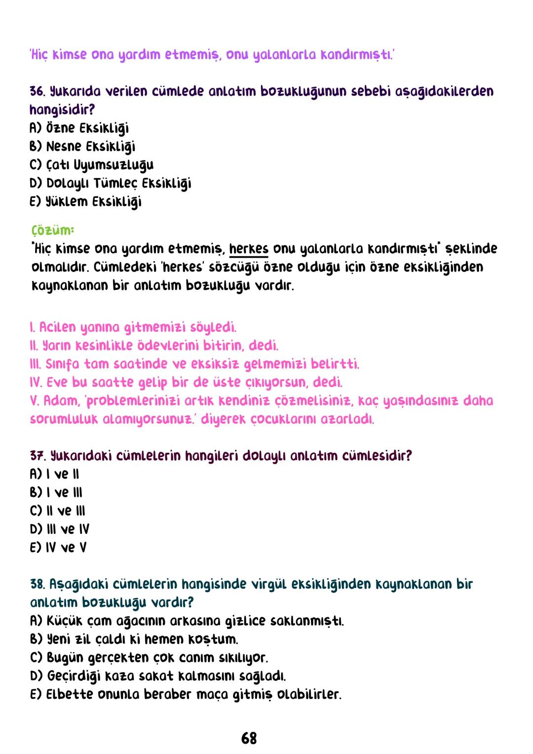 TÜRKÇE
• İÇİNDEKİLER •
Sözcükte Anlam.
Cümlede Anlam.
8
Paragraf.
15
Anlatım Bozuklukları.
23
Anlatım Biçimleri.
28
Sözel Mantık.
31
Örnek