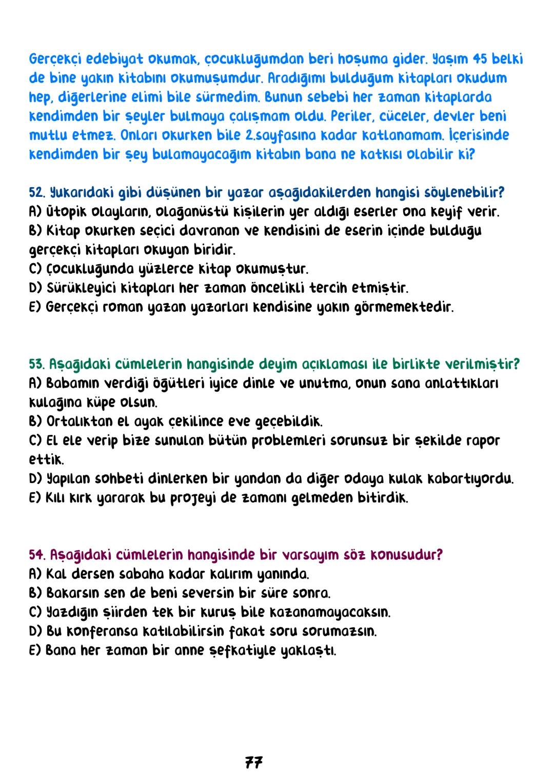 TÜRKÇE
• İÇİNDEKİLER •
Sözcükte Anlam.
Cümlede Anlam.
8
Paragraf.
15
Anlatım Bozuklukları.
23
Anlatım Biçimleri.
28
Sözel Mantık.
31
Örnek
