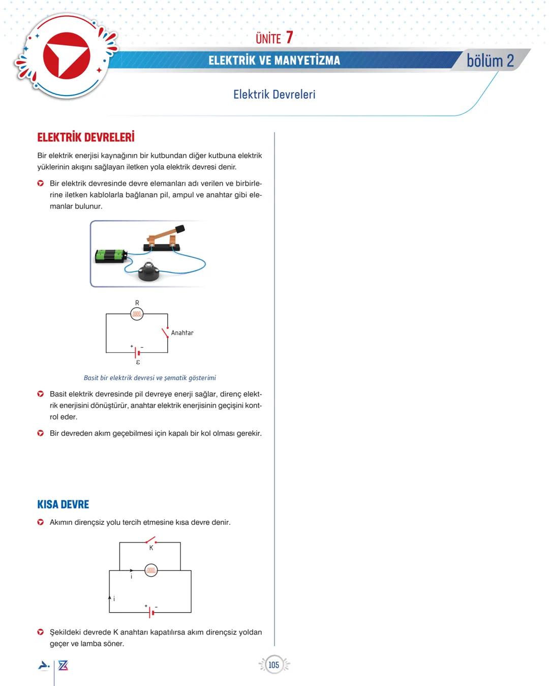 ÜNİTE 7
ELEKTRİK VE MANYETİZMA
Potansiyel Farkı, Elektrik Akımı ve Direnç
POTANSİYEL FARK
Birim elektrik yükünün iki nokta arasında harcadığ