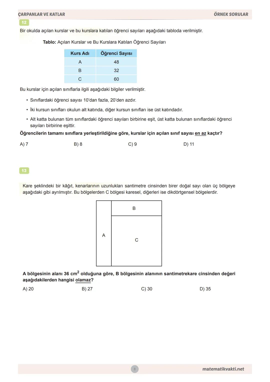 MEB
8.SINIF
ÇARPANLAR VE KATLAR
ÖRNEK
SORULAR VE CEVAPLARI # 8.SINIF MATEMATİK
MEB BECERİ TEMELLİ
ÖRNEK SORULAR
ÇARPANLAR VE KATLAR
Ah