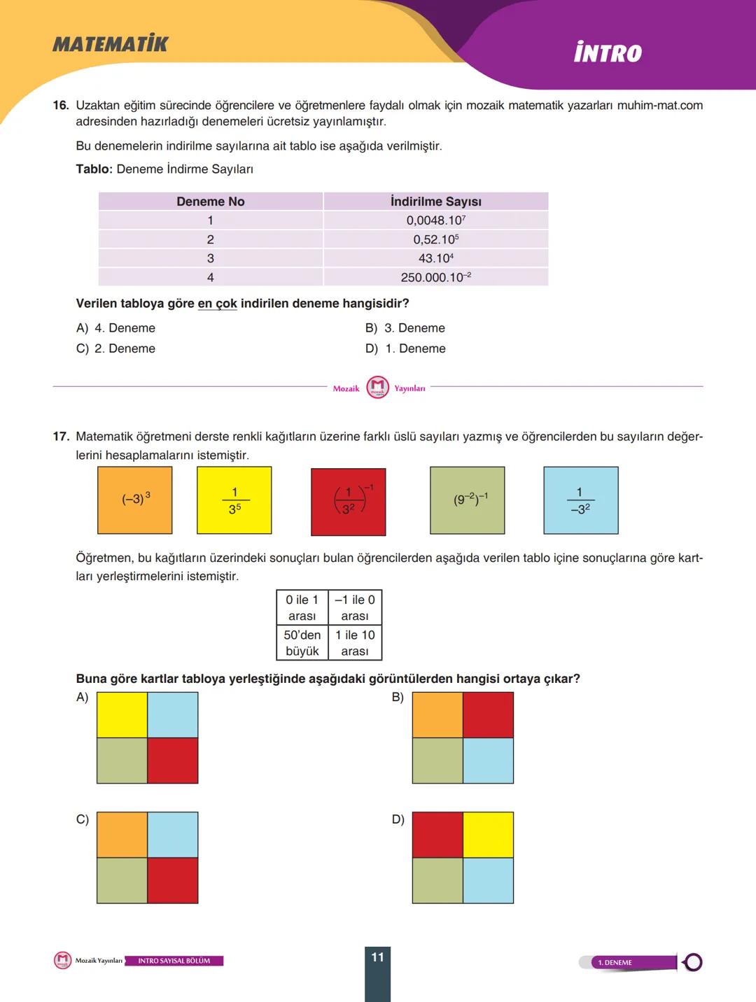 8
SINIF
Video Çözüm İçin
Karekodu Okudunuz.
SAYISAL
BÖLÜM
DENEME
ADI SOYADI
.........
SINIFI/ŞUBESİ .........
ÖĞRENCİ NO .........
ÖĞRE