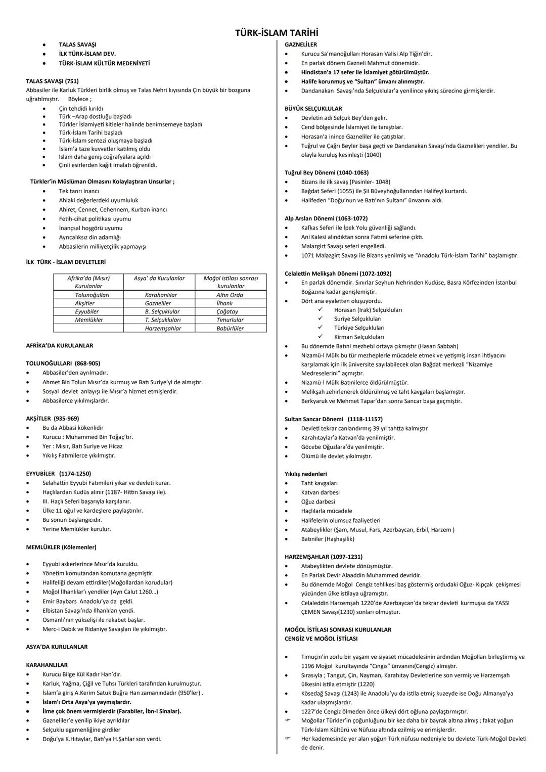# TÜRK-İSLAM TARİHİ
TALAS SAVAŞI
İLK TÜRK-İSLAM DEV.
TÜRK-İSLAM KÜLTÜR MEDENİYETİ
TALAS SAVAŞI (751)
Abbasiler ile Karluk Türkleri birlik