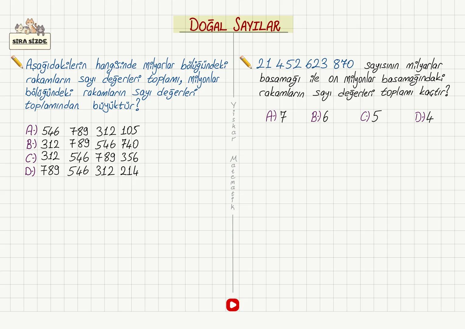 - SAYI DEĞERİ
NOT
Basamakla işin yok.
Sayın neyse sayı değerin odur
"Ne görüyorsan o"
704 354 728 916 Değeri
DOĞAL SAYILAR
Sayı
Y
isk