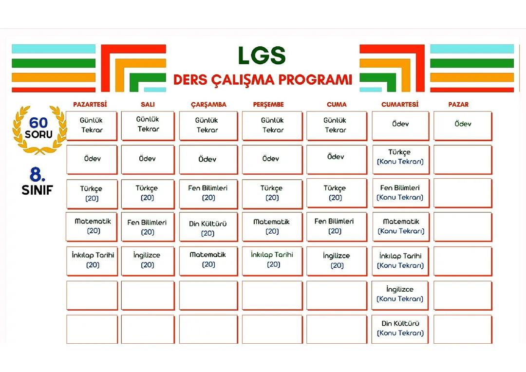 LGS DERS ÇALIŞMA PROGRAMI