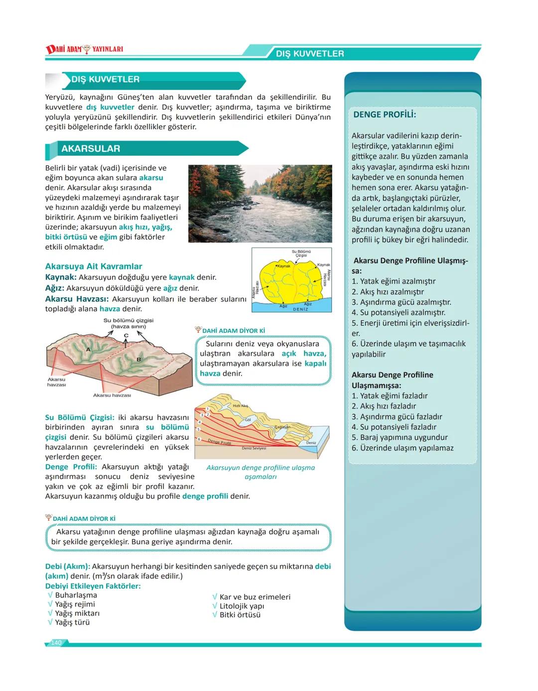 DIŞ KUVVETLER DAHİ ADAM YAYINLARI
DIŞ KUVVETLER
DIŞ KUVVETLER
Yeryüzü, kaynağını Güneş'ten alan kuvvetler tarafından da şekillendirilir. Bu