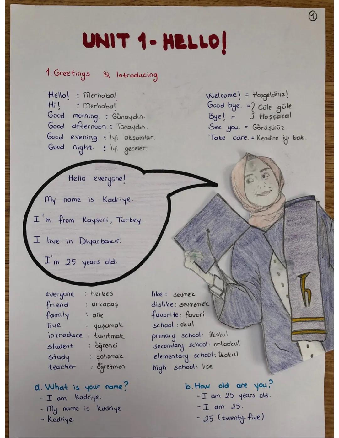 5.sınıflar için İngilizce 1.ünite