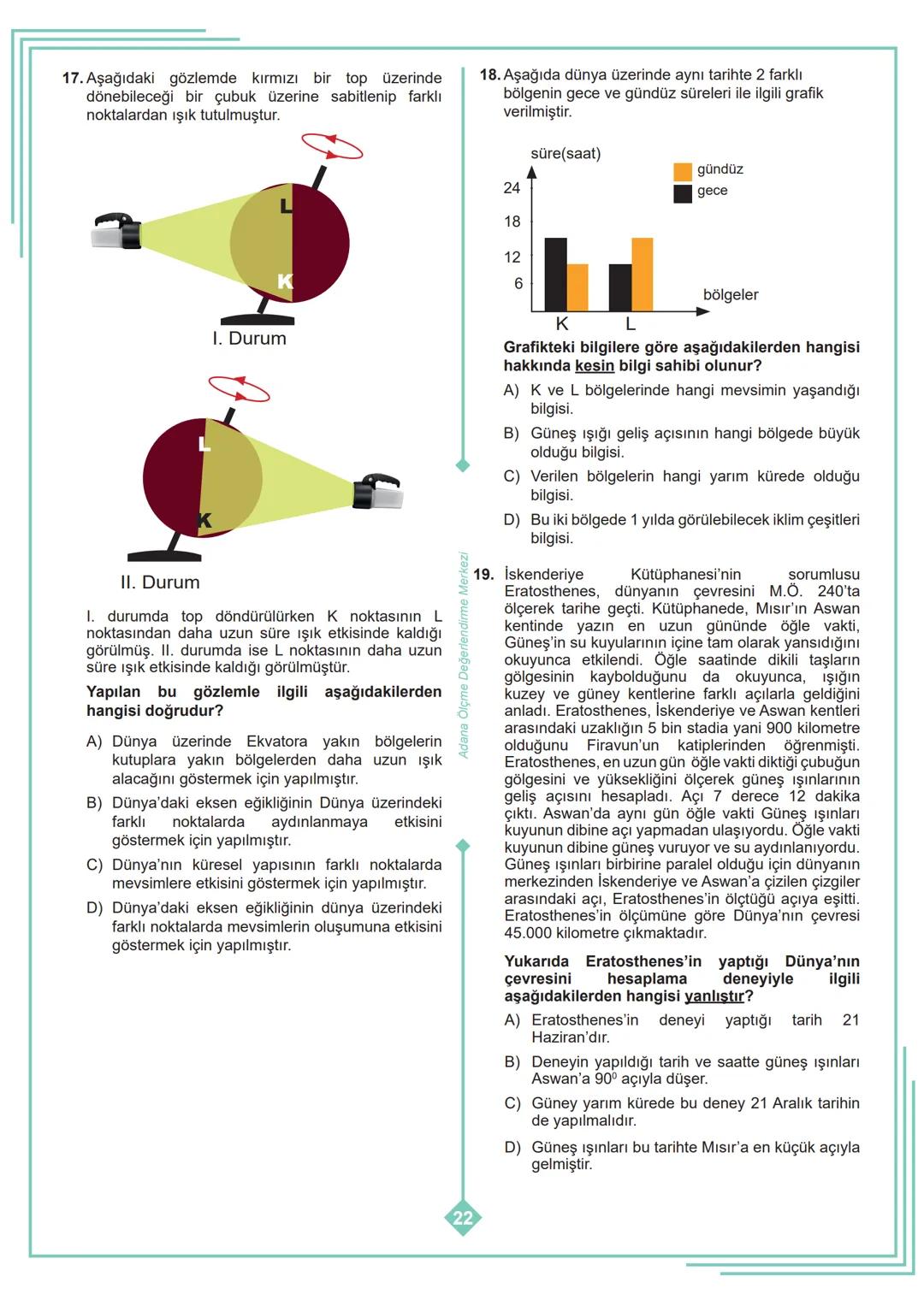 *
**
8. SINIF 1. ÜNİTE
ÇALIŞMA FASİKÜLÜ
FEN BİLİMLERİ
Bu kitapçık ADANA Ölçme Değerlendirme Merkezi
tarafından hazırlanmıştır. 01 MEVSİMLERİ