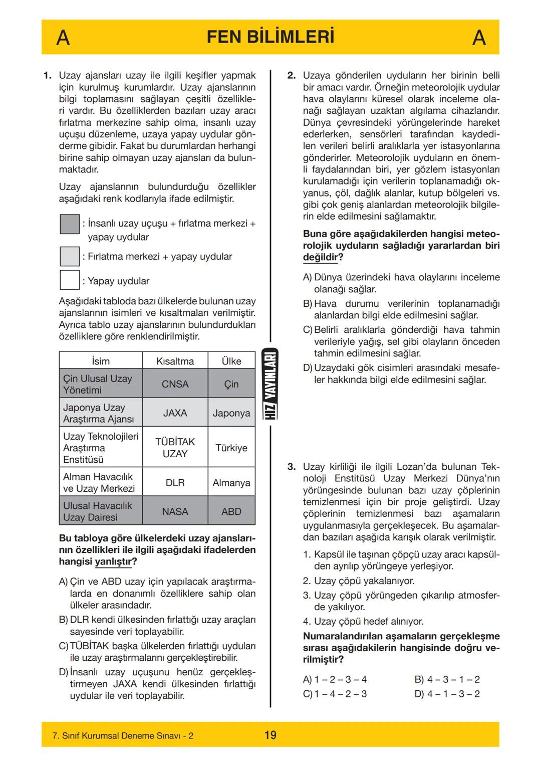 7. SINIF
Adı
7. SINIF
DENEME SINAVI - 2
A
KİTAPÇIĞI
Soyadı
Öğrenci Numarası :.....
--------……………
SINAV KİTAPÇIĞIMIZ "SÖZEL VE SAYISAL" OLMAK