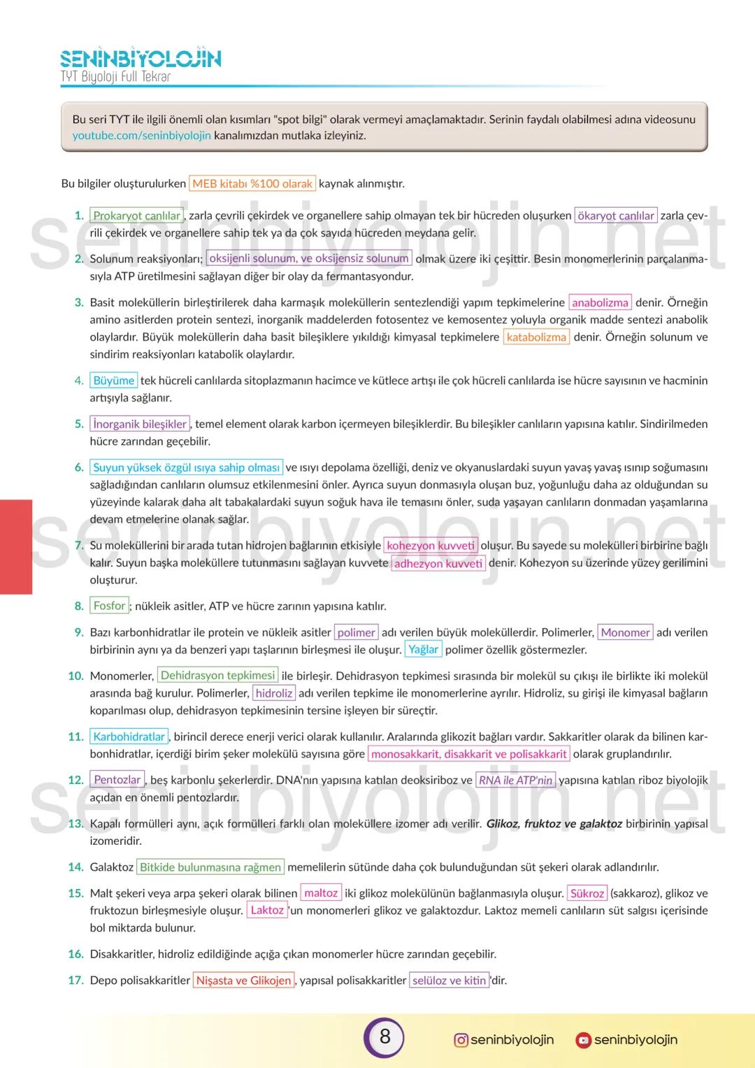 SENINBIYOLOJIN
TYT Biyoloji Full Tekrar
Bu seri TYT ile ilgili önemli olan kısımları "spot bilgi" olarak vermeyi amaçlamaktadır. Serinin fay