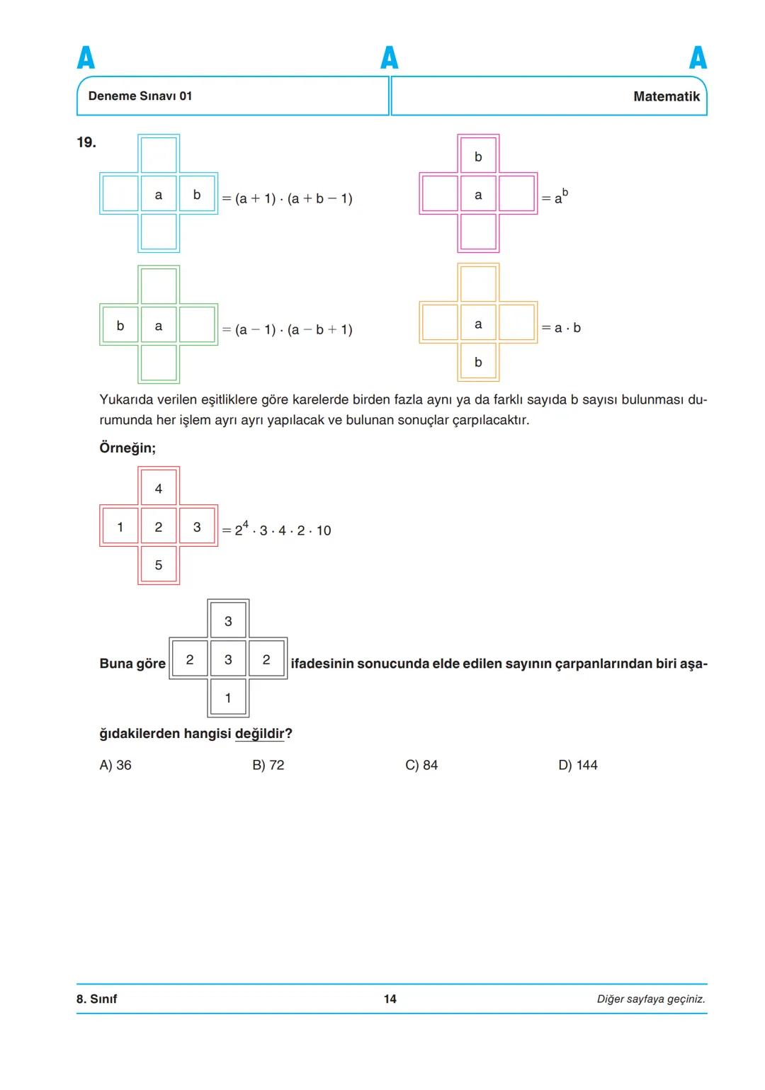 AYDIN
YAYINLARI
8. SINIF
DENEME SINAVI-1
SAYISAL BÖLÜM
Adı ve Soyadı
Sınıfı / Şubesi
Öğrenci Numarası :
A
KİTAPÇIK TÜRÜ
DERS ADI
SORU SAYISI