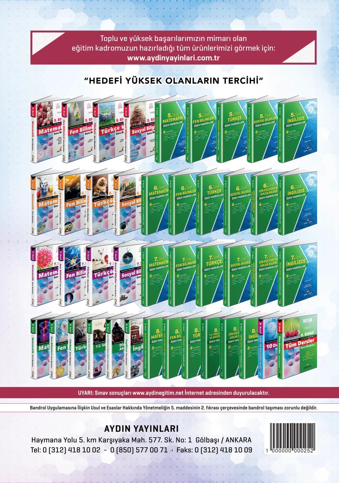 AYDIN
YAYINLARI
8. SINIF
DENEME SINAVI-1
SAYISAL BÖLÜM
Adı ve Soyadı
Sınıfı / Şubesi
Öğrenci Numarası :
A
KİTAPÇIK TÜRÜ
DERS ADI
SORU SAYISI
