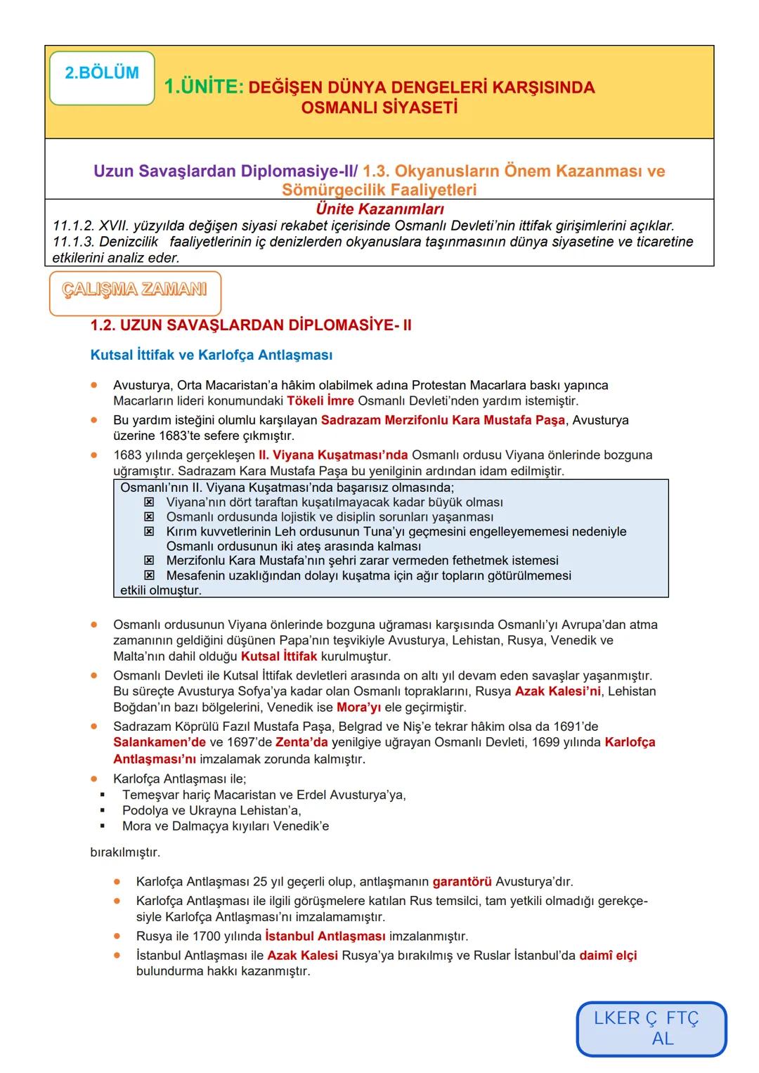 # 1.BÖLÜM
# 1.ÜNİTE: DEĞİŞEN DÜNYA DENGELERİ KARŞISINDA OSMANLI SİYASETİ
1595-1700 Yılları Arasındaki Siyasi Gelişmeler/ Uzun Savaşlardan