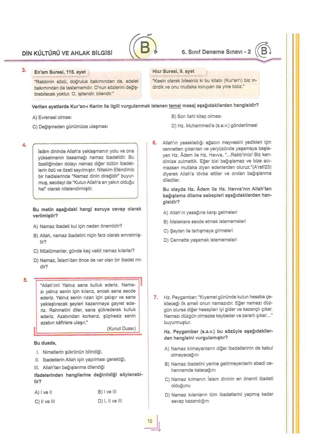 # 6
SINIF
TÜRKİYE GENELİ
Değerlendirme
KURUMSAL DENEME
SINAVI - 2
Adı ve Soyadı
:
Sınıfı / Şubesi
:
Öğrenci Numarası :
B
Türkçe ..