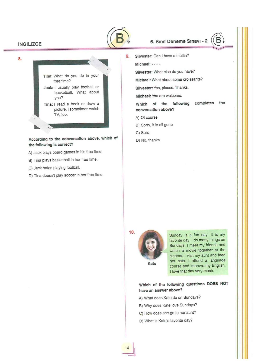 # 6
SINIF
TÜRKİYE GENELİ
Değerlendirme
KURUMSAL DENEME
SINAVI - 2
Adı ve Soyadı
:
Sınıfı / Şubesi
:
Öğrenci Numarası :
B
Türkçe ..