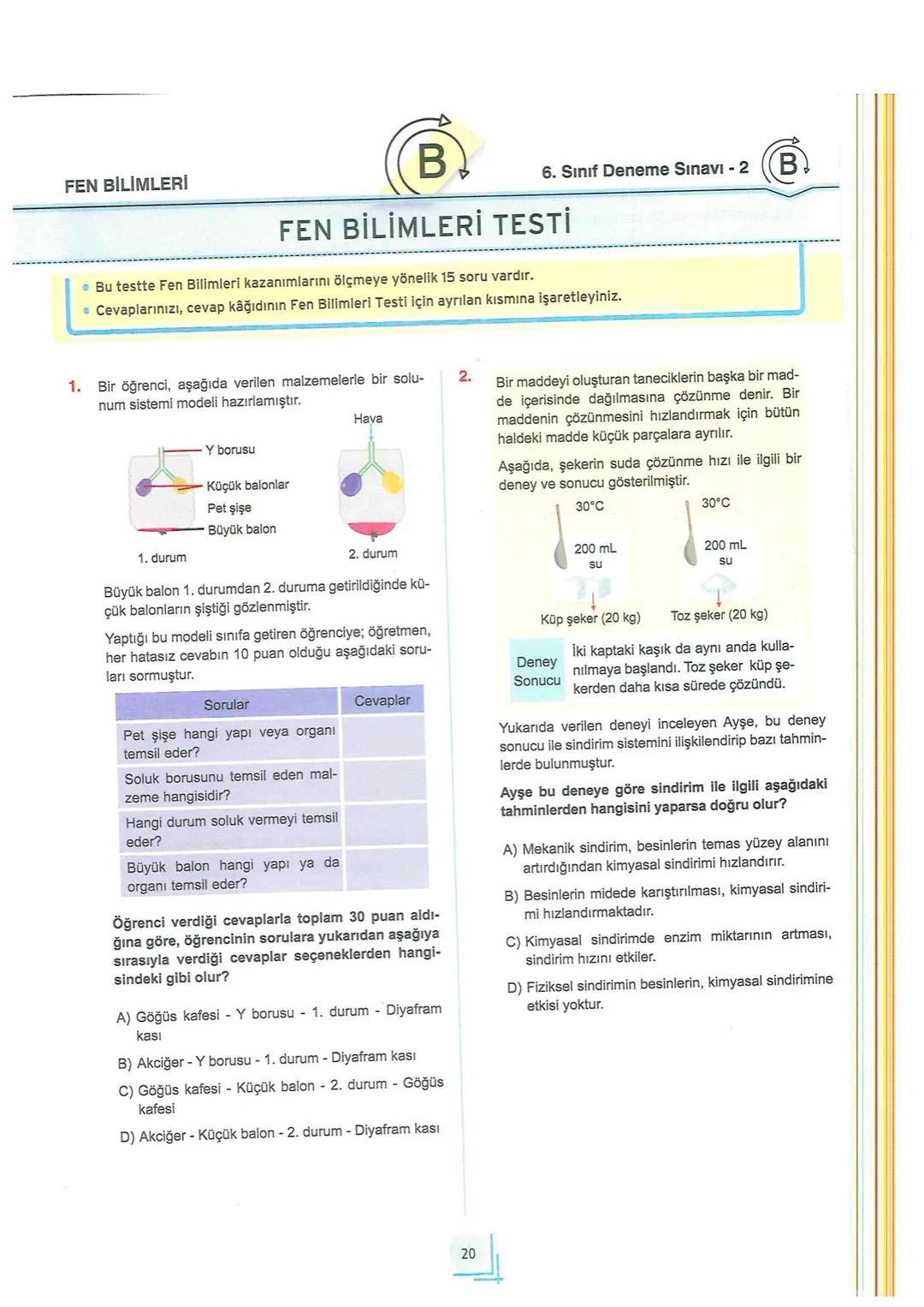 # 6
SINIF
TÜRKİYE GENELİ
Değerlendirme
KURUMSAL DENEME
SINAVI - 2
Adı ve Soyadı
:
Sınıfı / Şubesi
:
Öğrenci Numarası :
B
Türkçe ..