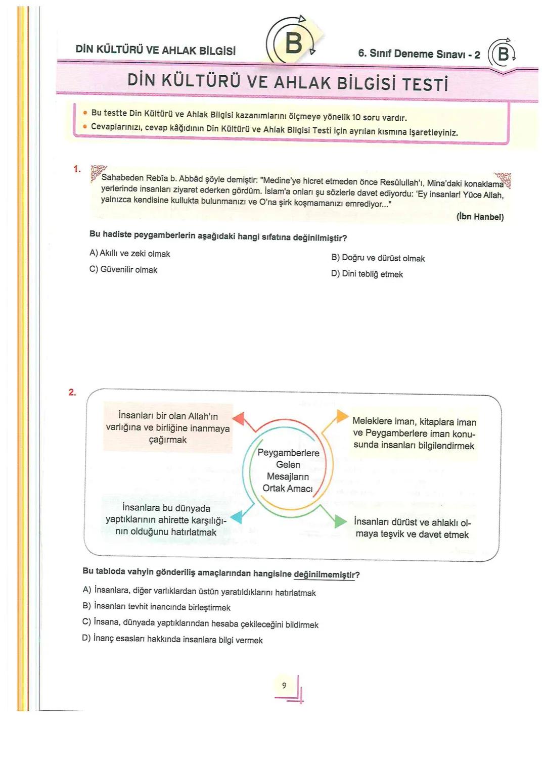 # 6
SINIF
TÜRKİYE GENELİ
Değerlendirme
KURUMSAL DENEME
SINAVI - 2
Adı ve Soyadı
:
Sınıfı / Şubesi
:
Öğrenci Numarası :
B
Türkçe ..