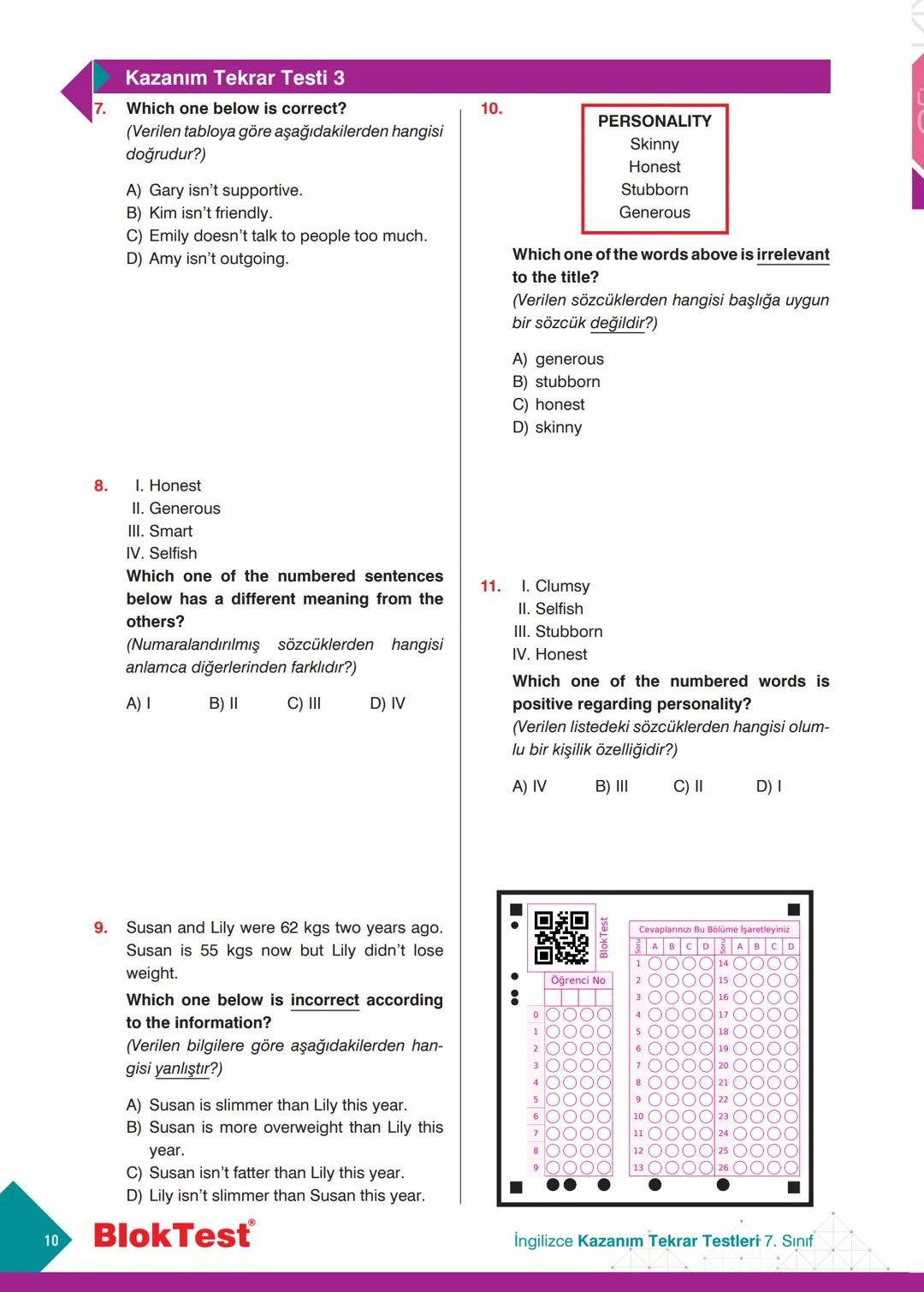 İNGİLİZCE
TEKRAR
TESTLERİ
Kazanım Tekrar Testleri
Ünite Tekrar Testleri
Dönem Tekrar Testleri
✓ Genel Tekrar Testleri
68 Test
735 Soru
BlokT