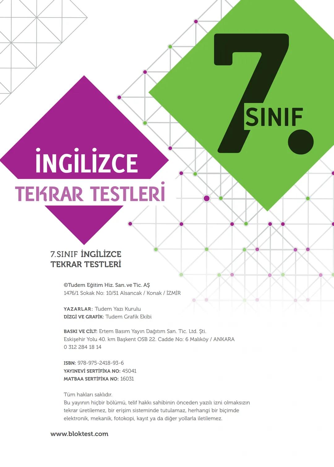 İNGİLİZCE
TEKRAR
TESTLERİ
Kazanım Tekrar Testleri
Ünite Tekrar Testleri
Dönem Tekrar Testleri
✓ Genel Tekrar Testleri
68 Test
735 Soru
BlokT