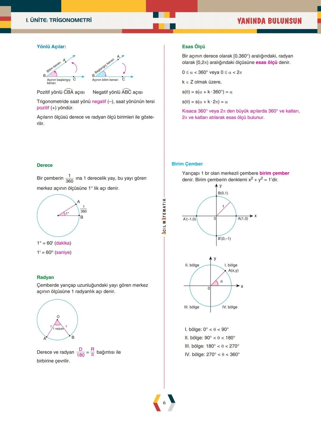 - ÜNİTE 1 -
TRIGONOMETRİ
* Yönlü Açılar
* Açı Ölçü Birimleri
* Trigonometrik Fonksiyonlar
* Kosinüs Teoremi
* Sinüs Teoremi
*