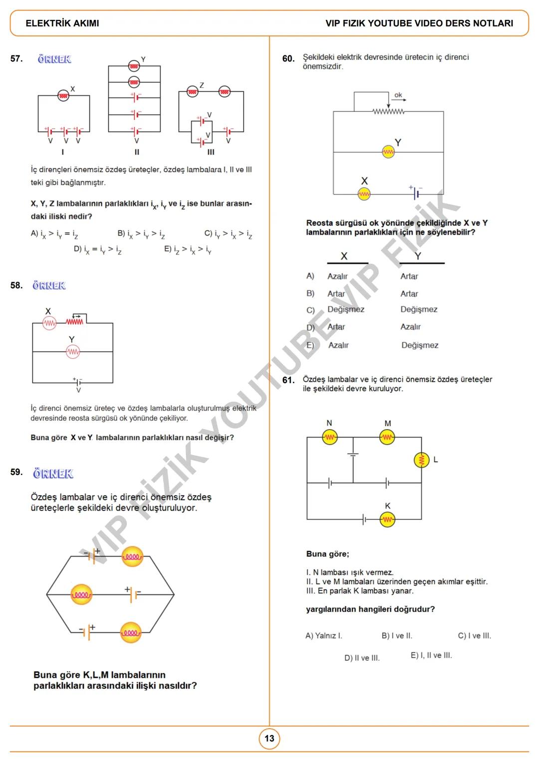 # ELEKTRİK AKIMI
VIP FIZIK YOUTUBE VIDEO DERS NOTLARI / İNSTAGRAM: @fizikogreten
1. Potansiyel Farkı ve Akım
• Birim yükün devreyi dolaşa