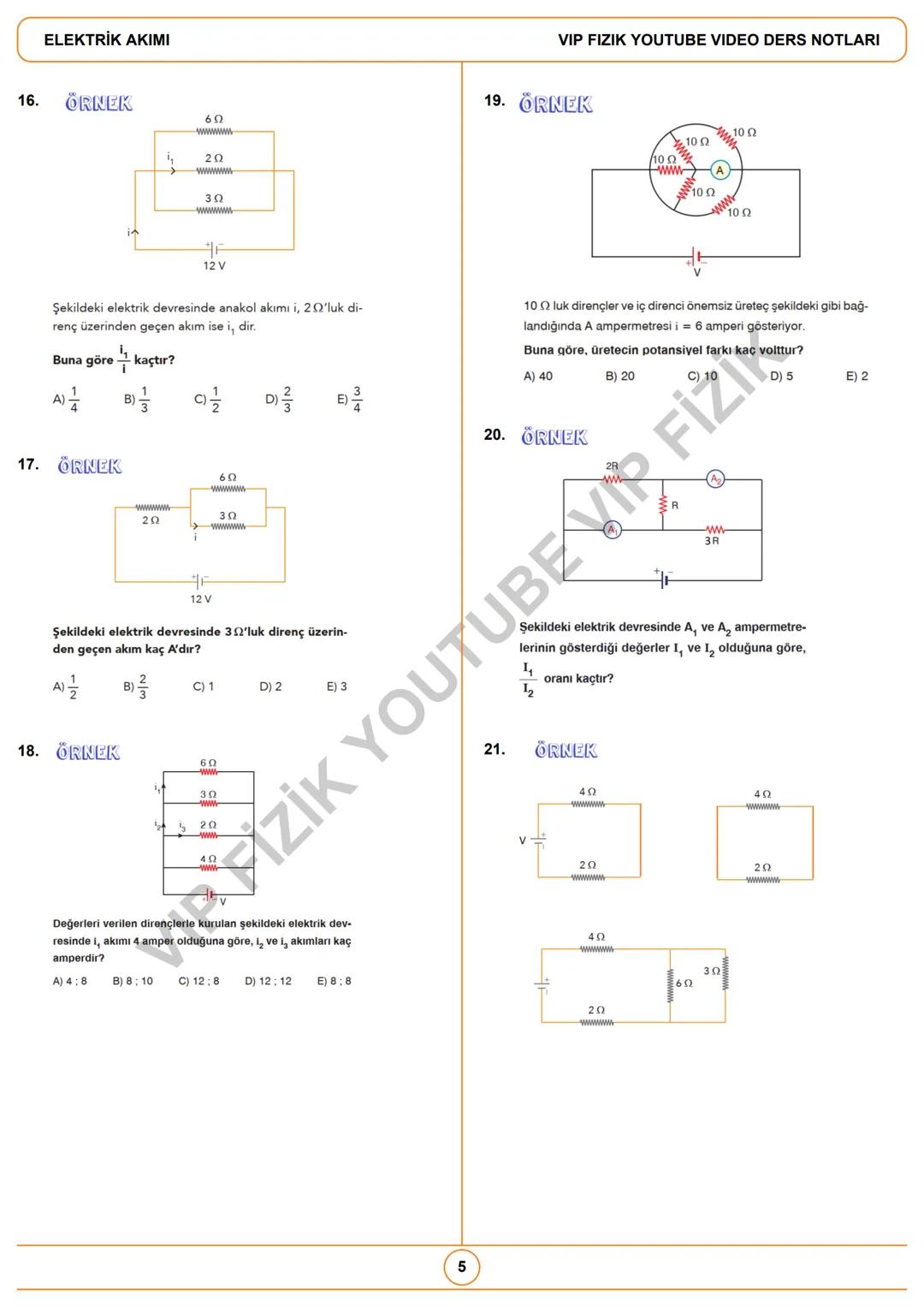 # ELEKTRİK AKIMI
VIP FIZIK YOUTUBE VIDEO DERS NOTLARI / İNSTAGRAM: @fizikogreten
1. Potansiyel Farkı ve Akım
• Birim yükün devreyi dolaşa
