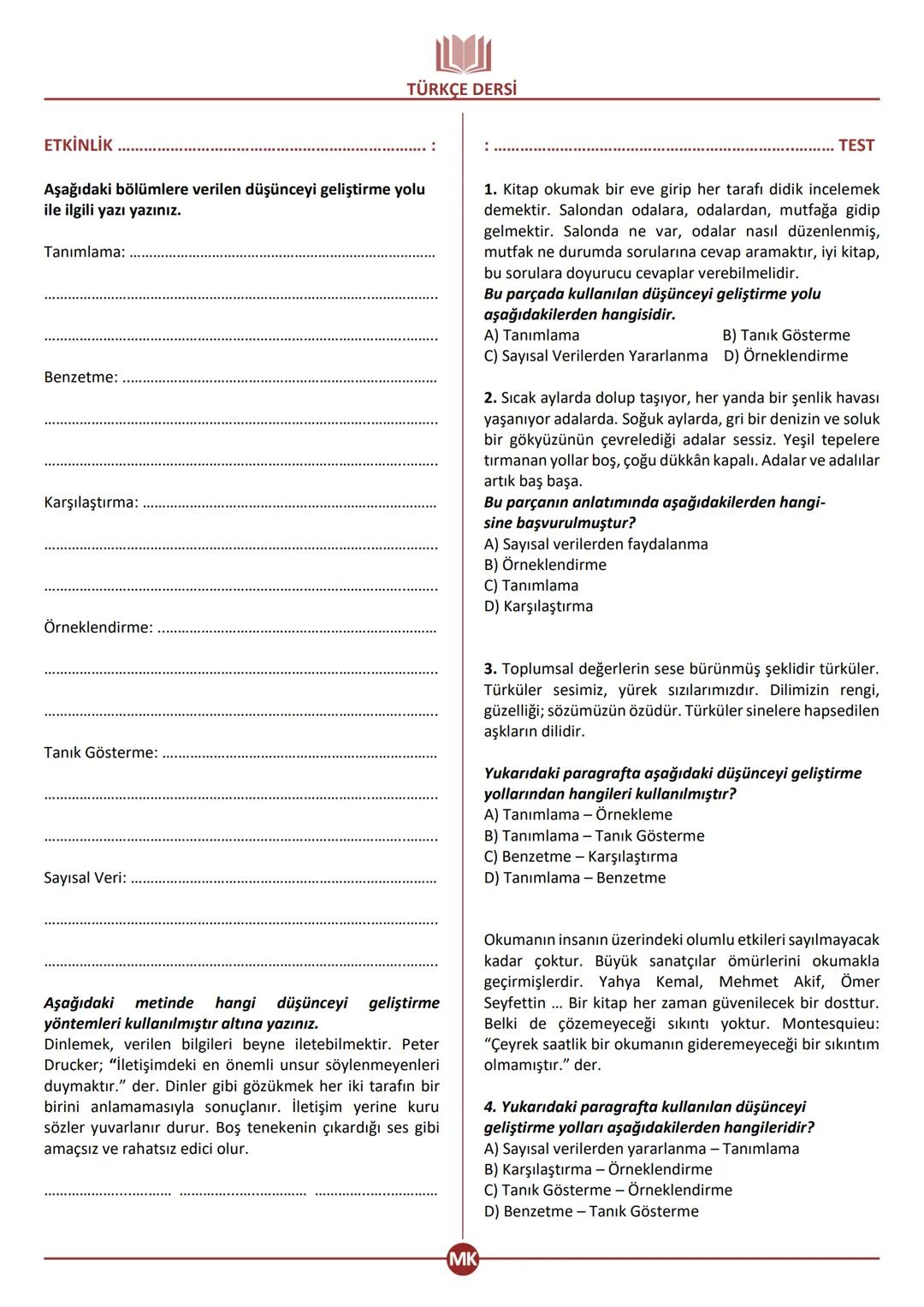 7. SINIF TÜRKÇE TAM ÖĞRENME
DÜŞÜNCEYİ GELİŞTİRME YOLLARI
MUSTAFA KAFA
KONU ANLATIMI
**DÜŞÜNCEYİ GELİŞTİRME YOLLARI**
Düşünceyi geliştirm