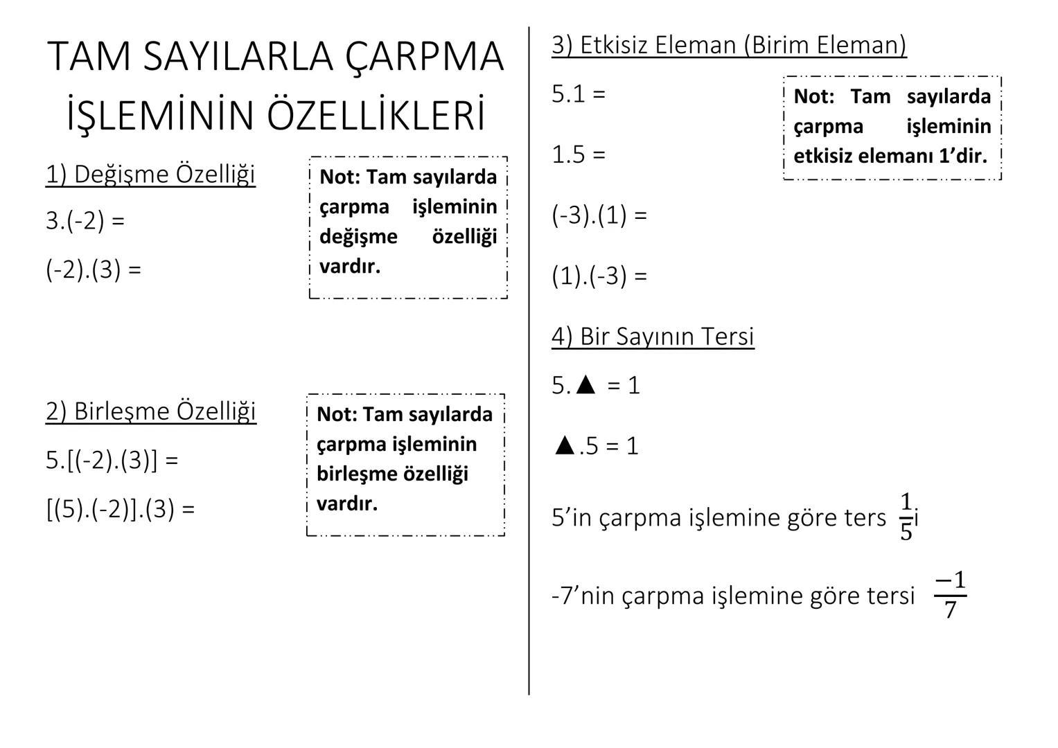 TAM SAYILARLA ÇARPMA
VE BÖLME İŞLEMLERİ
Çarpma İşlemi
Örnek: (+2)+(+2)+(+2)+(+2)=
Kısa yoldan→
Kurallar
1->
2 →
3✈
4 →
Örnek: (-3)+(-3)+(-3)